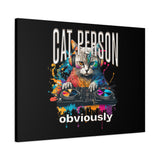 Cat Person Obviously Canvas Print — Colorful DJ Cat Wall Art