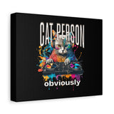 Cat Person Obviously Canvas Print — Colorful DJ Cat Wall Art