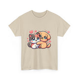 Cute Cat and Dog Hug Tee — Kawaii Pet Love T-Shirt