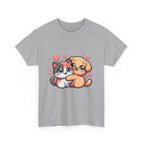 Cute Cat and Dog Hug Tee — Kawaii Pet Love T-Shirt